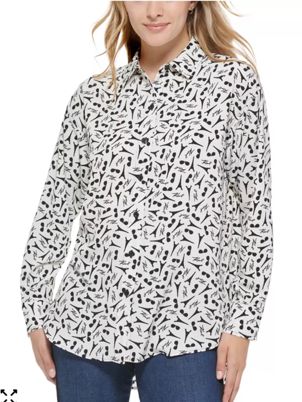 Karl Lagerfeld Paris Printed Button Down Utility Shirt Eifel Tower Size Medium